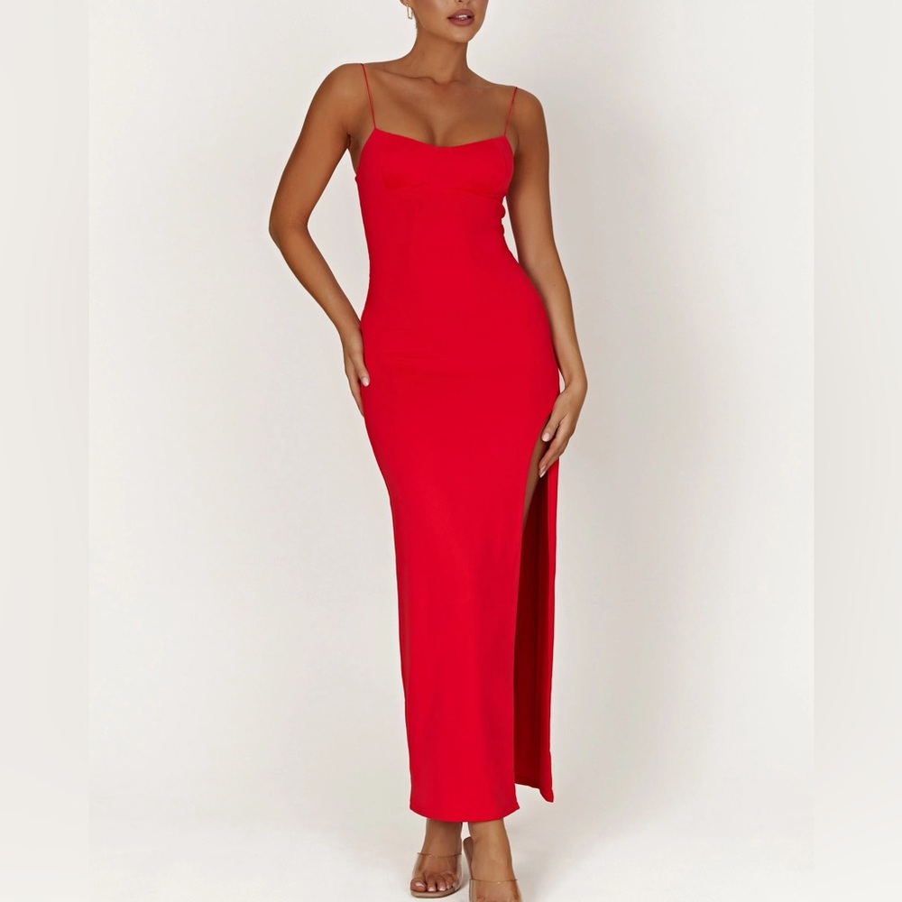 NWT Meshki Addison Recycled Nylon Cupped Maxi Dress – Red